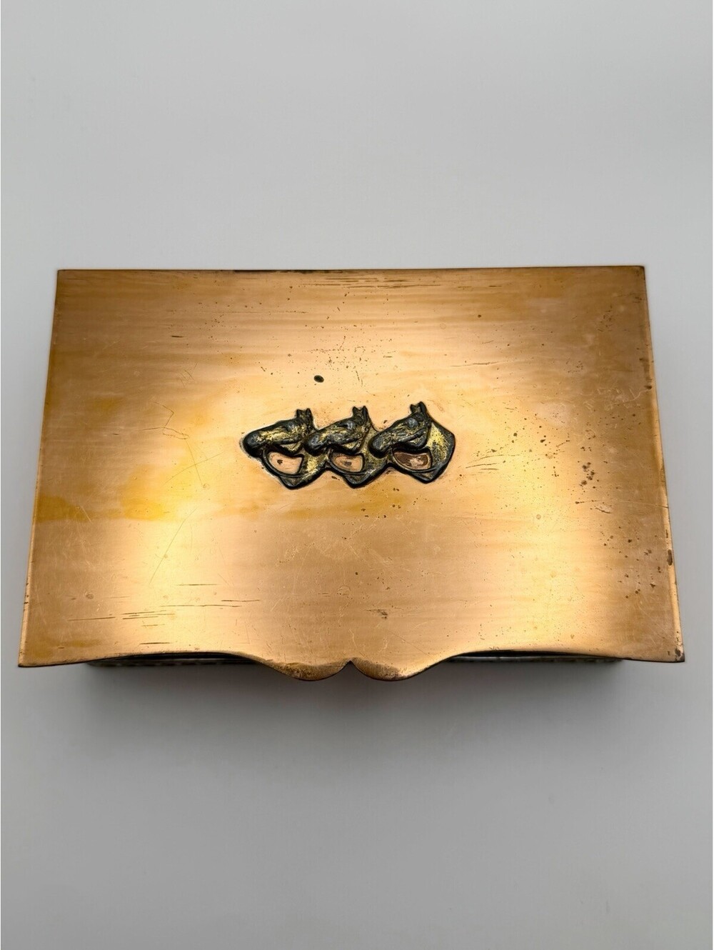 Vintage Hand Forged Copper Jewelry Trinket Box Horse Embossed Flemish BP Co.